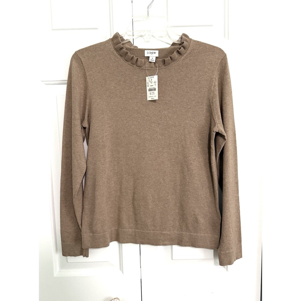 J. Crew Factory Women's Scoop Neck Ruffle Trim Sweater - Taupe